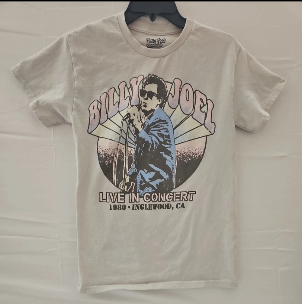 Billy Joel Small Cotton White Tee Shirt. 1980 Inglewood California